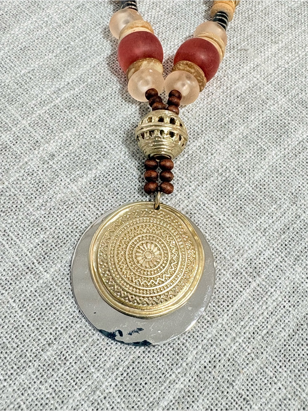 Chico's Coral, Peach and Gold Layered Pendant Necklace - Picture 2 of 9
